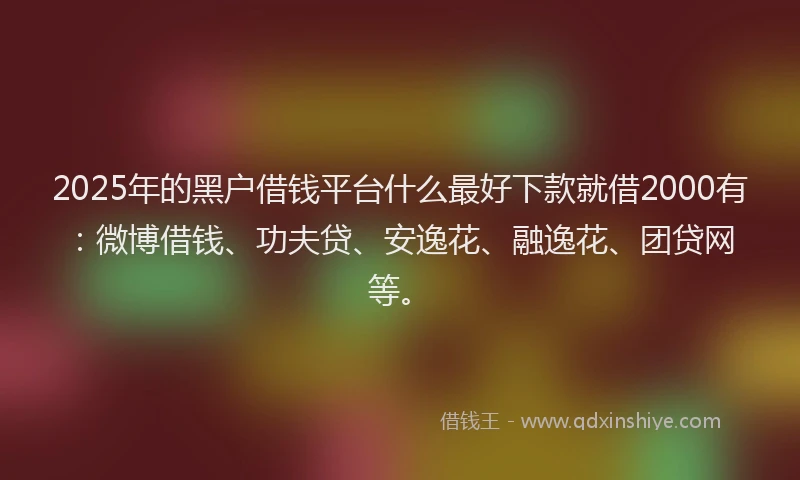 2025年的黑户借钱平台什么最好下款就借2000有：微博借钱、功夫贷、安逸花、融逸花、团贷网等。