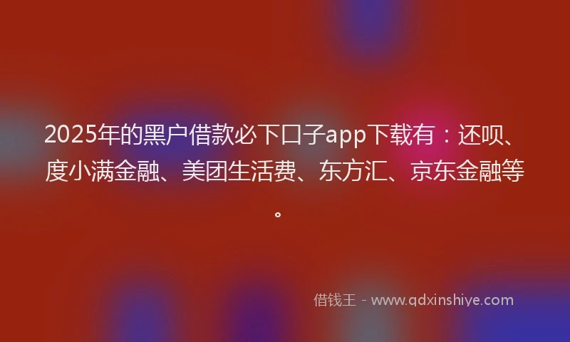 2025年的黑户借款必下口子app下载有：还呗、度小满金融、美团生活费、东方汇、京东金融等。