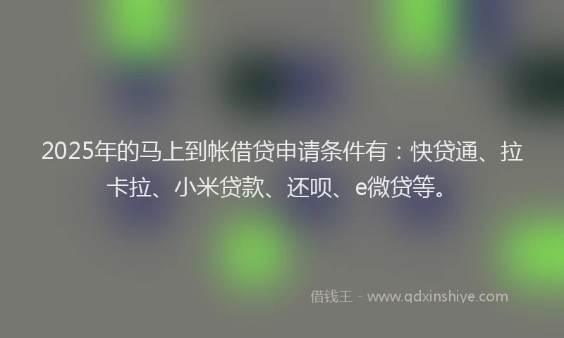 2025年的马上到帐借贷申请条件有：快贷通、拉卡拉、小米贷款、还呗、e微贷等。