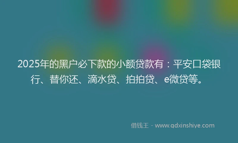 2025年的黑户必下款的小额贷款有：平安口袋银行、替你还、滴水贷、拍拍贷、e微贷等。