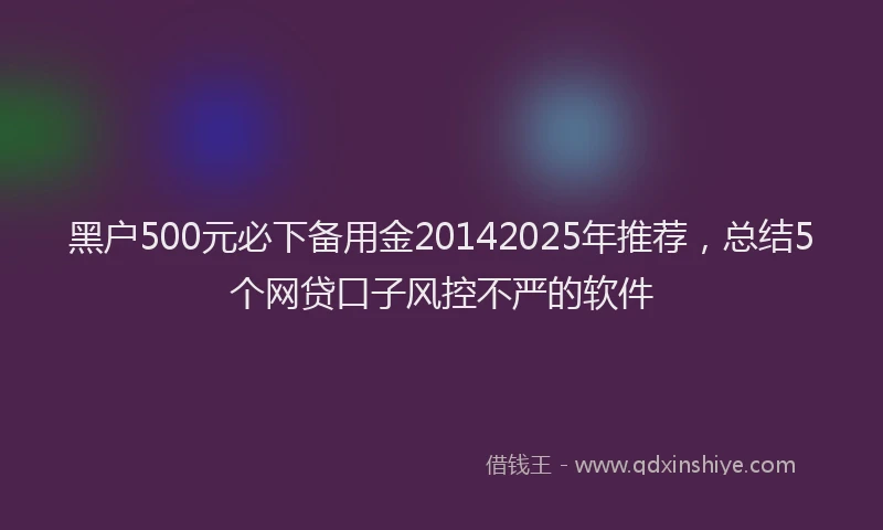 黑户500元必下备用金20142025年推荐，总结5个网贷口子风控不严的软件
