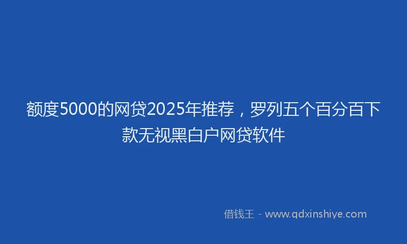 额度5000的网贷2025年推荐，罗列五个百分百下款无视黑白户网贷软件