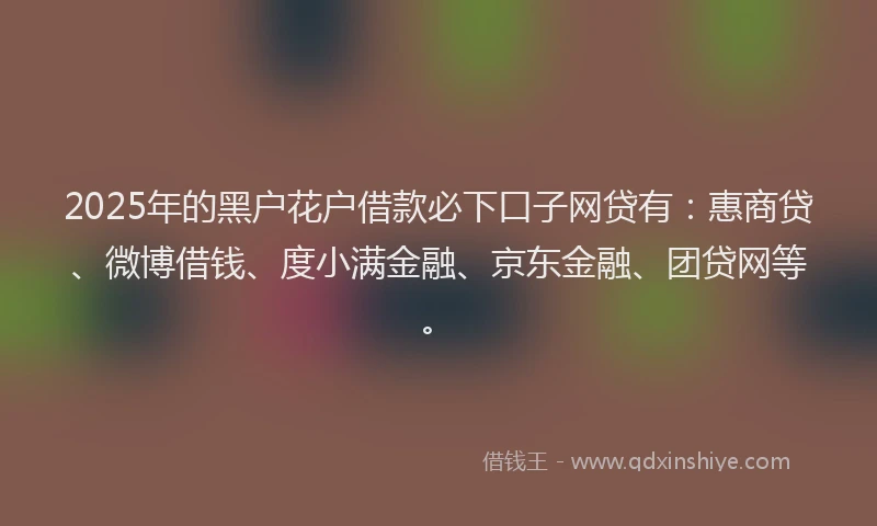 2025年的黑户花户借款必下口子网贷有：惠商贷、微博借钱、度小满金融、京东金融、团贷网等。