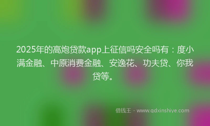 2025年的高炮贷款app上征信吗安全吗有：度小满金融、中原消费金融、安逸花、功夫贷、你我贷等。