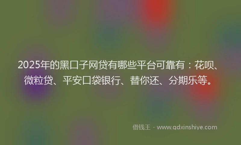 2025年的黑口子网贷有哪些平台可靠有：花呗、微粒贷、平安口袋银行、替你还、分期乐等。