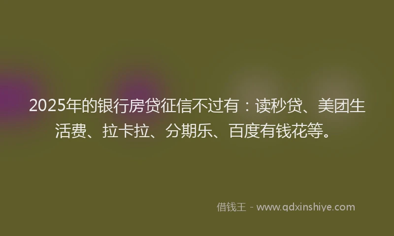 2025年的银行房贷征信不过有：读秒贷、美团生活费、拉卡拉、分期乐、百度有钱花等。