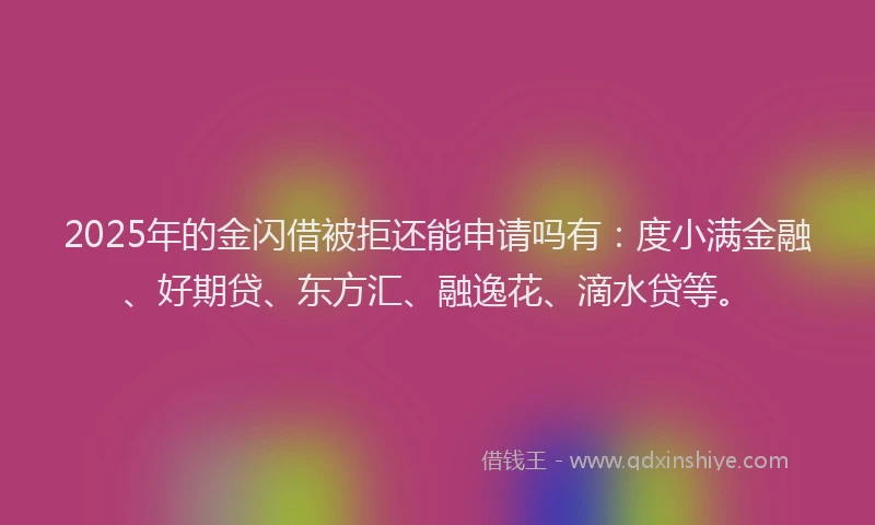 2025年的金闪借被拒还能申请吗有：度小满金融、好期贷、东方汇、融逸花、滴水贷等。