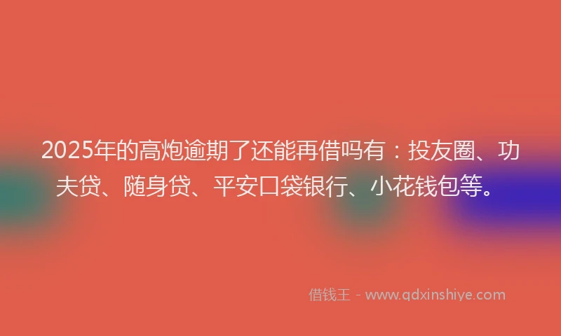 2025年的高炮逾期了还能再借吗有：投友圈、功夫贷、随身贷、平安口袋银行、小花钱包等。
