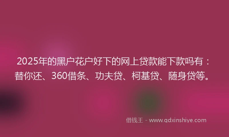 2025年的黑户花户好下的网上贷款能下款吗有：替你还、360借条、功夫贷、柯基贷、随身贷等。