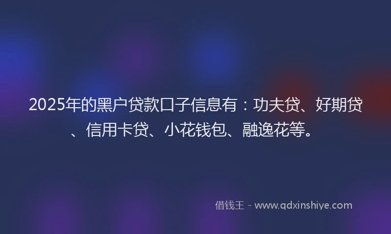 2025年的黑户贷款口子信息有：功夫贷、好期贷、信用卡贷、小花钱包、融逸花等。