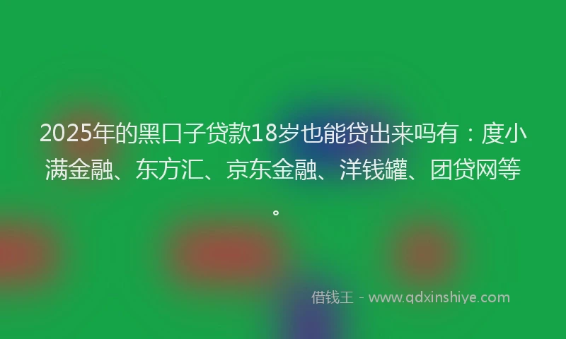 2025年的黑口子贷款18岁也能贷出来吗有：度小满金融、东方汇、京东金融、洋钱罐、团贷网等。