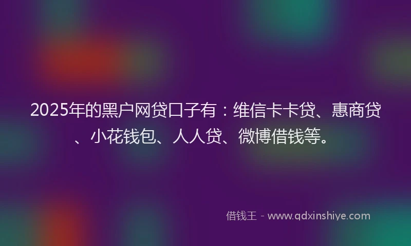 2025年的黑户网贷口子有：维信卡卡贷、惠商贷、小花钱包、人人贷、微博借钱等。