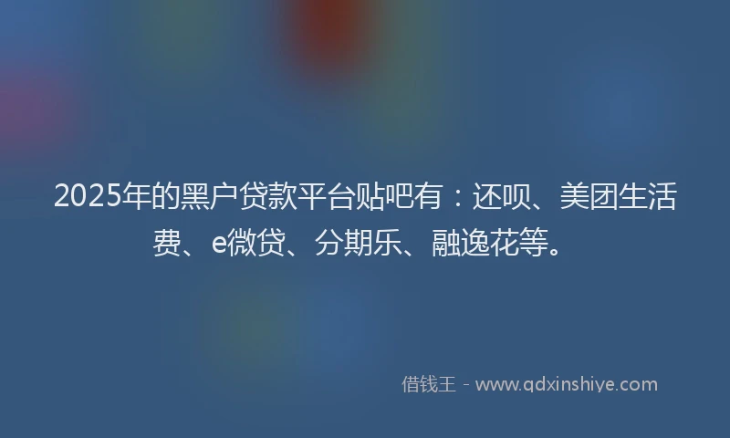 2025年的黑户贷款平台贴吧有：还呗、美团生活费、e微贷、分期乐、融逸花等。