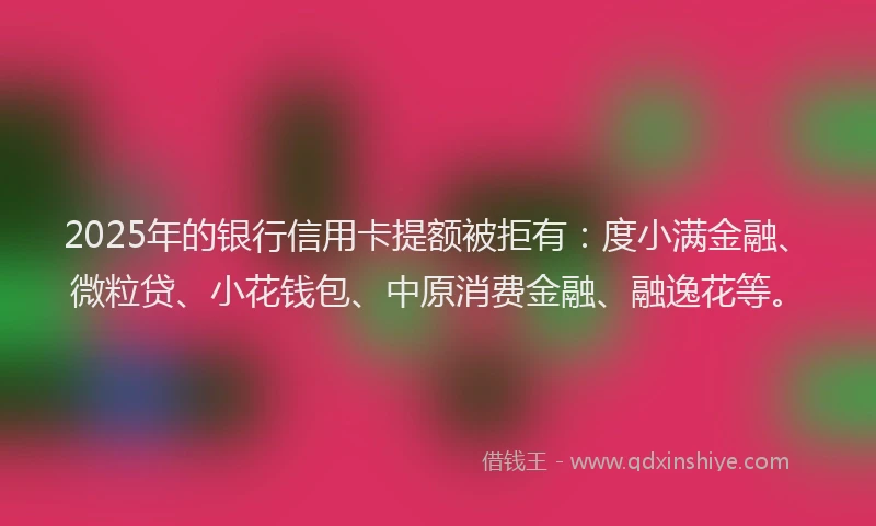 2025年的银行信用卡提额被拒有：度小满金融、微粒贷、小花钱包、中原消费金融、融逸花等。