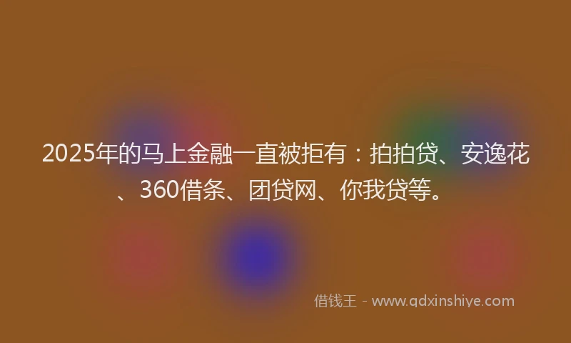 2025年的马上金融一直被拒有：拍拍贷、安逸花、360借条、团贷网、你我贷等。