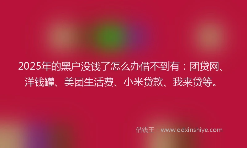 2025年的黑户没钱了怎么办借不到有：团贷网、洋钱罐、美团生活费、小米贷款、我来贷等。