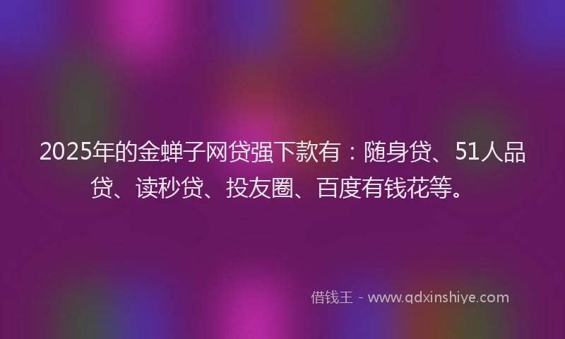 2025年的金蝉子网贷强下款有：随身贷、51人品贷、读秒贷、投友圈、百度有钱花等。