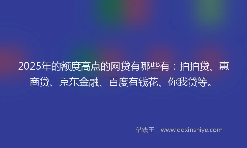 2025年的额度高点的网贷有哪些有：拍拍贷、惠商贷、京东金融、百度有钱花、你我贷等。