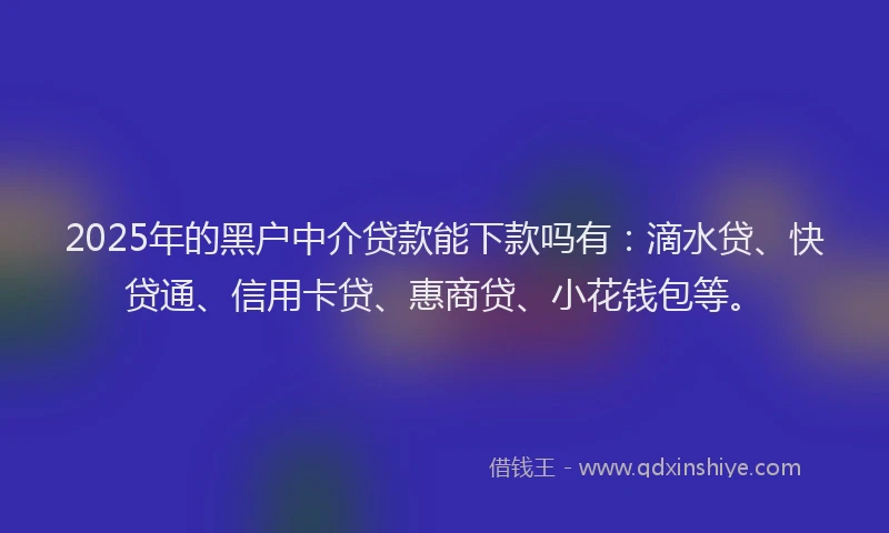 2025年的黑户中介贷款能下款吗有：滴水贷、快贷通、信用卡贷、惠商贷、小花钱包等。