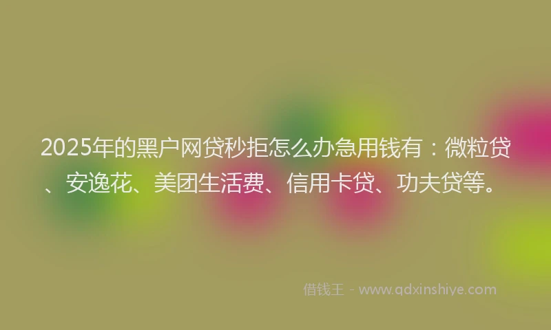 2025年的黑户网贷秒拒怎么办急用钱有：微粒贷、安逸花、美团生活费、信用卡贷、功夫贷等。