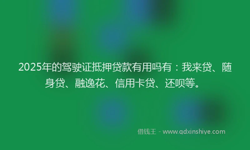 2025年的驾驶证抵押贷款有用吗有：我来贷、随身贷、融逸花、信用卡贷、还呗等。