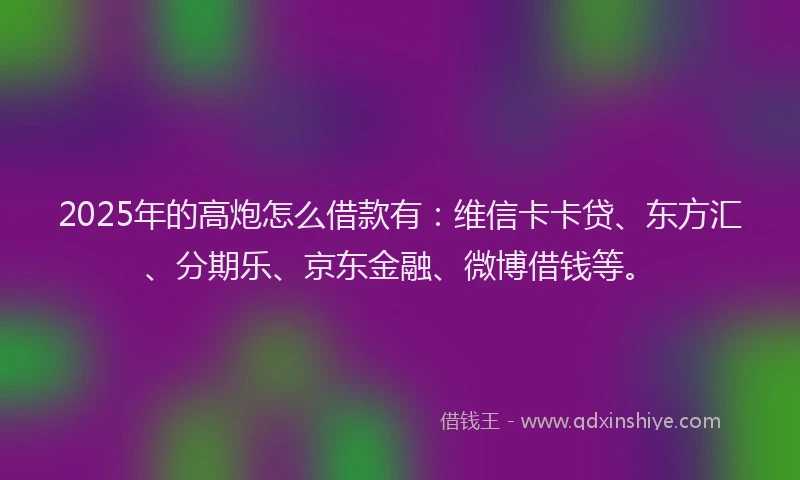2025年的高炮怎么借款有：维信卡卡贷、东方汇、分期乐、京东金融、微博借钱等。