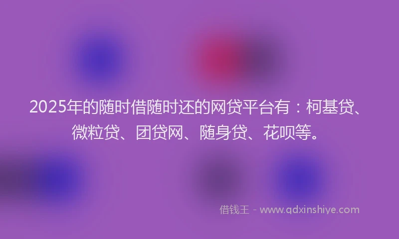 2025年的随时借随时还的网贷平台有：柯基贷、微粒贷、团贷网、随身贷、花呗等。