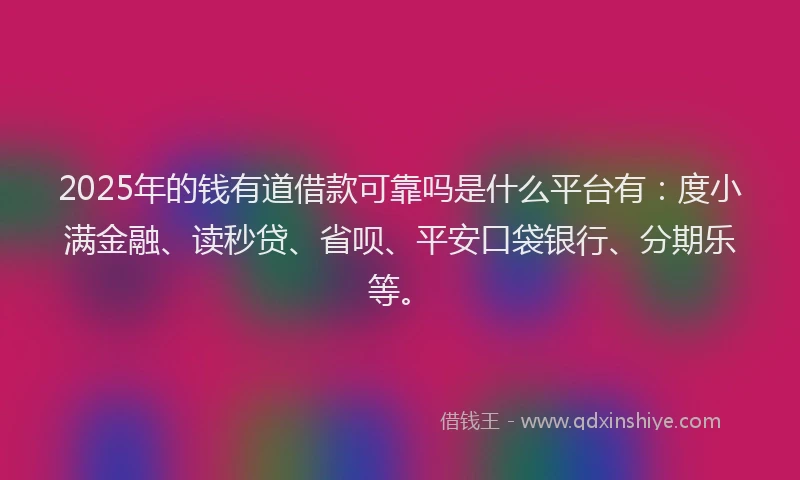 2025年的钱有道借款可靠吗是什么平台有：度小满金融、读秒贷、省呗、平安口袋银行、分期乐等。