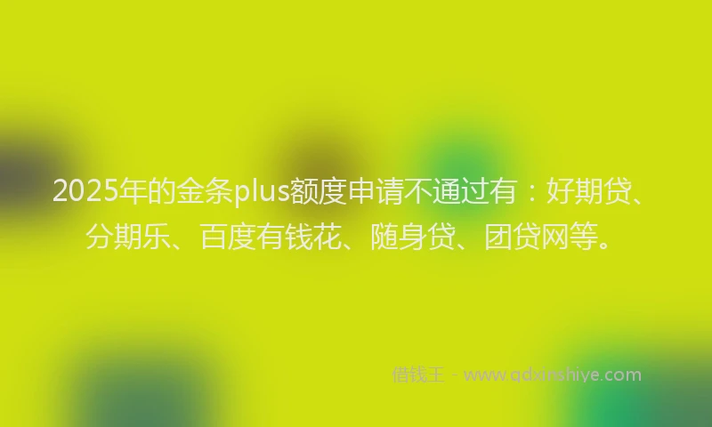 2025年的金条plus额度申请不通过有：好期贷、分期乐、百度有钱花、随身贷、团贷网等。