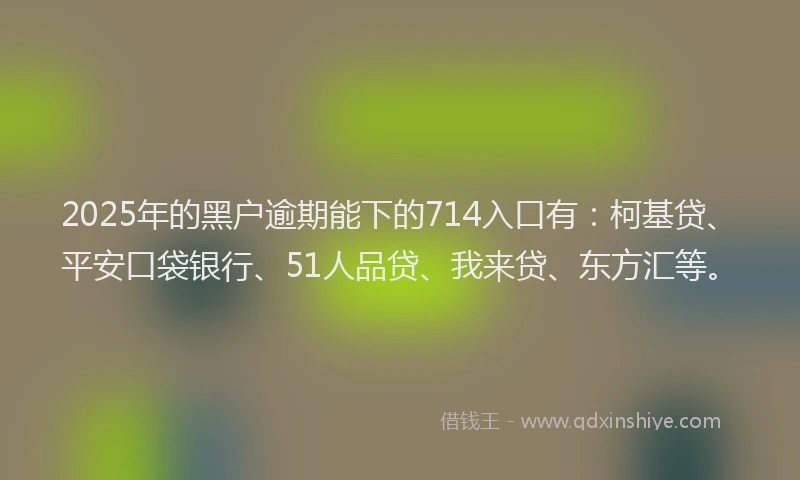 2025年的黑户逾期能下的714入口有：柯基贷、平安口袋银行、51人品贷、我来贷、东方汇等。