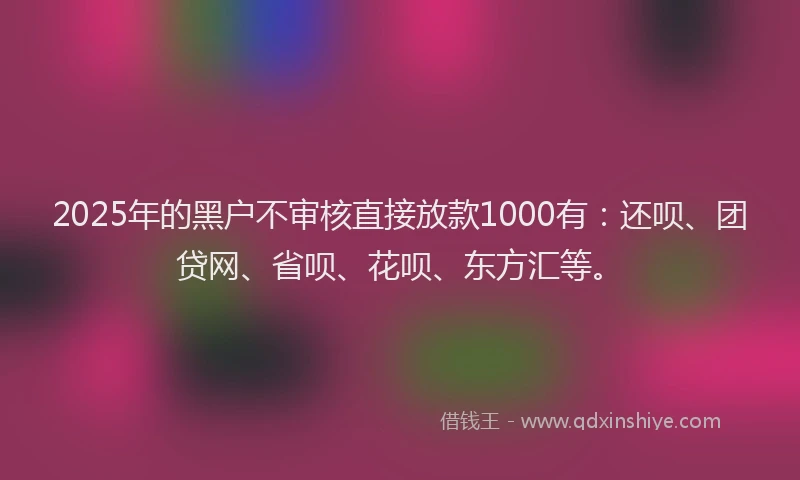 2025年的黑户不审核直接放款1000有：还呗、团贷网、省呗、花呗、东方汇等。
