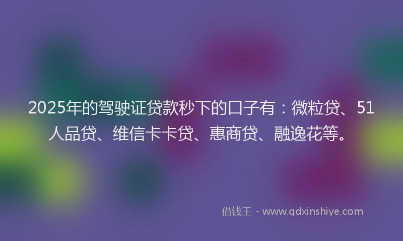 2025年的驾驶证贷款秒下的口子有：微粒贷、51人品贷、维信卡卡贷、惠商贷、融逸花等。