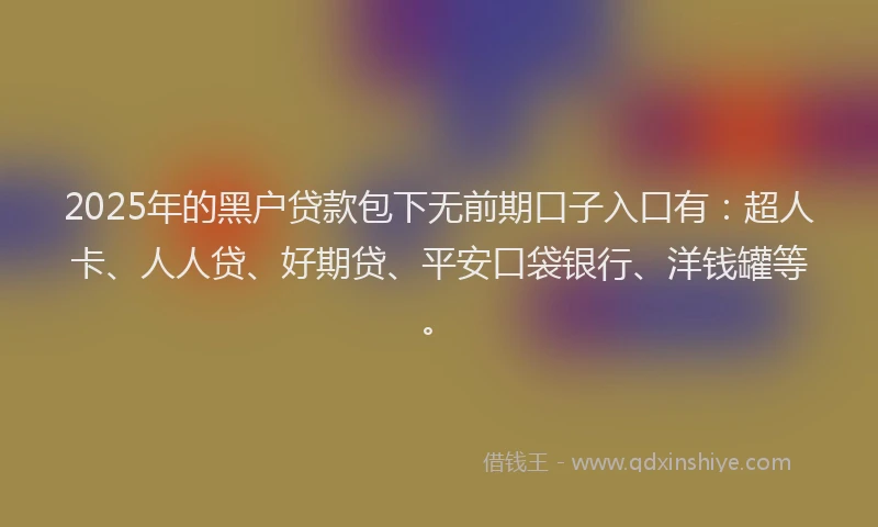 2025年的黑户贷款包下无前期口子入口有：超人卡、人人贷、好期贷、平安口袋银行、洋钱罐等。