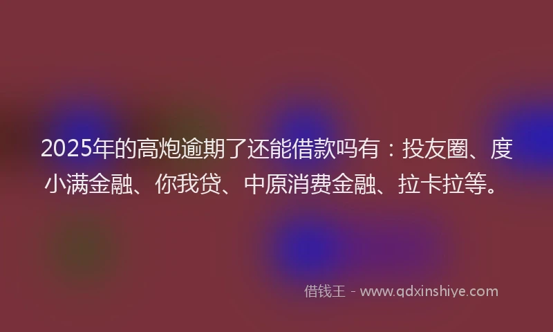 2025年的高炮逾期了还能借款吗有：投友圈、度小满金融、你我贷、中原消费金融、拉卡拉等。