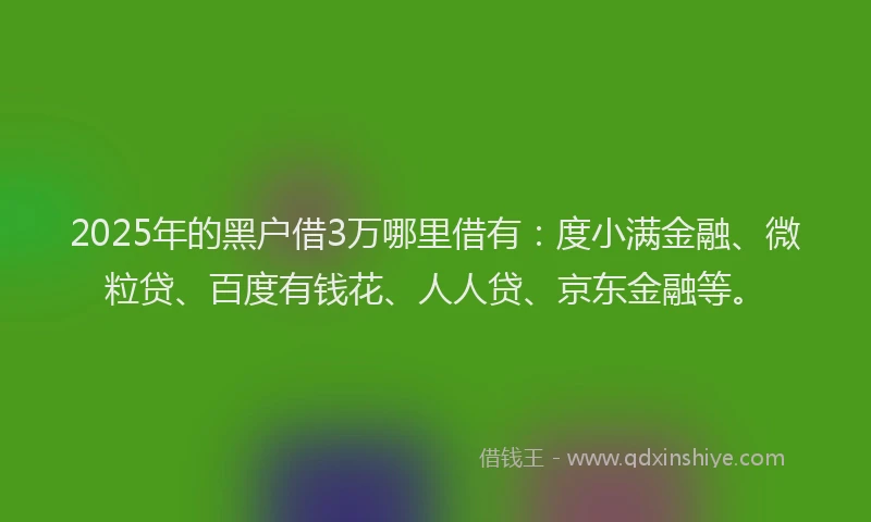 2025年的黑户借3万哪里借有：度小满金融、微粒贷、百度有钱花、人人贷、京东金融等。