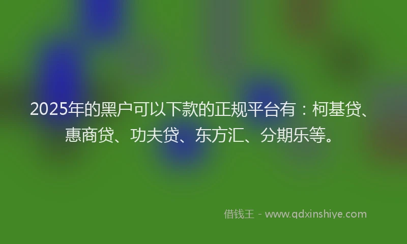 2025年的黑户可以下款的正规平台有：柯基贷、惠商贷、功夫贷、东方汇、分期乐等。