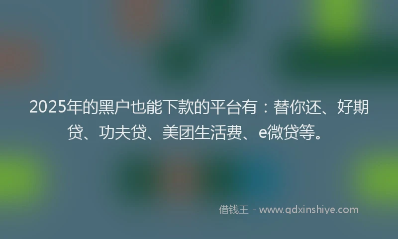 2025年的黑户也能下款的平台有：替你还、好期贷、功夫贷、美团生活费、e微贷等。