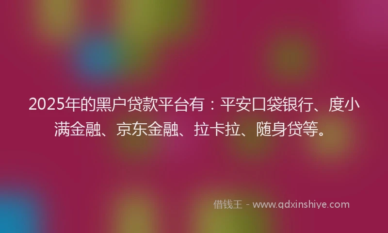 2025年的黑户贷款平台有：平安口袋银行、度小满金融、京东金融、拉卡拉、随身贷等。
