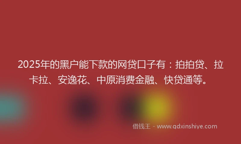 2025年的黑户能下款的网贷口子有：拍拍贷、拉卡拉、安逸花、中原消费金融、快贷通等。