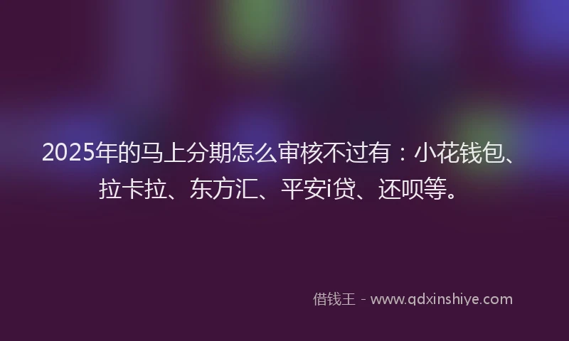 2025年的马上分期怎么审核不过有：小花钱包、拉卡拉、东方汇、平安i贷、还呗等。