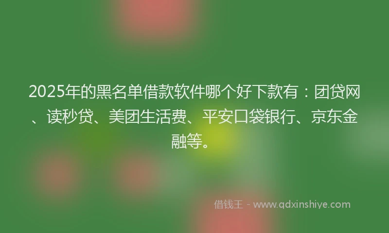 2025年的黑名单借款软件哪个好下款有：团贷网、读秒贷、美团生活费、平安口袋银行、京东金融等。
