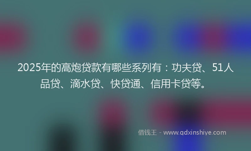 2025年的高炮贷款有哪些系列有：功夫贷、51人品贷、滴水贷、快贷通、信用卡贷等。
