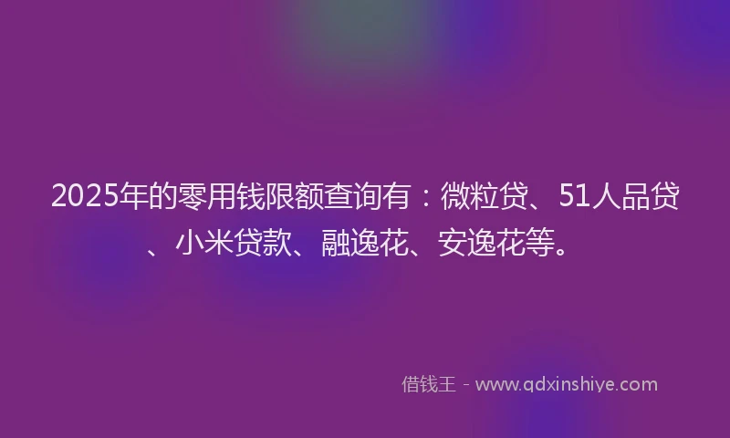 2025年的零用钱限额查询有：微粒贷、51人品贷、小米贷款、融逸花、安逸花等。