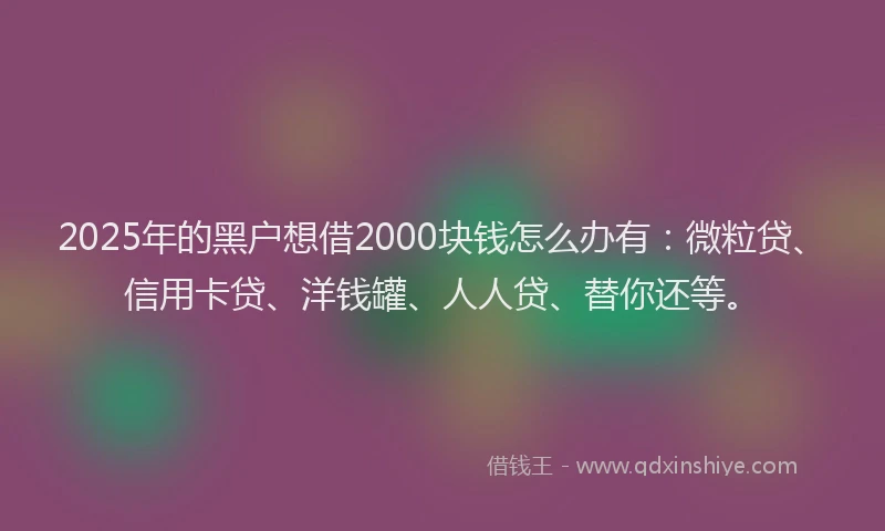 2025年的黑户想借2000块钱怎么办有：微粒贷、信用卡贷、洋钱罐、人人贷、替你还等。