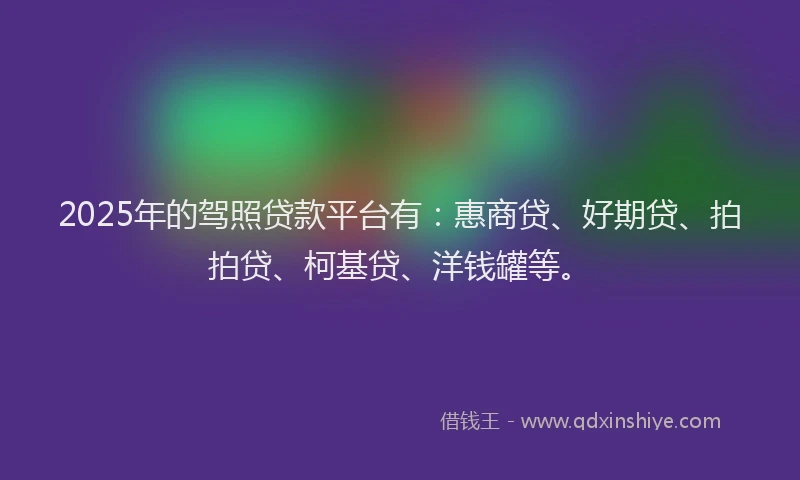 2025年的驾照贷款平台有：惠商贷、好期贷、拍拍贷、柯基贷、洋钱罐等。