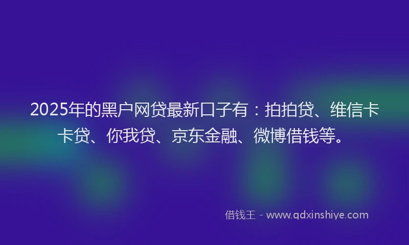 2025年的黑户网贷最新口子有：拍拍贷、维信卡卡贷、你我贷、京东金融、微博借钱等。