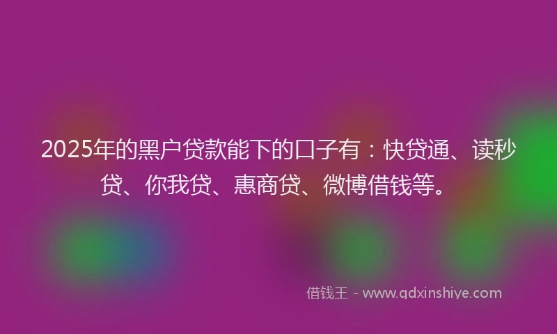 2025年的黑户贷款能下的口子有：快贷通、读秒贷、你我贷、惠商贷、微博借钱等。