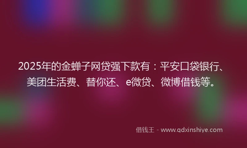2025年的金蝉子网贷强下款有：平安口袋银行、美团生活费、替你还、e微贷、微博借钱等。