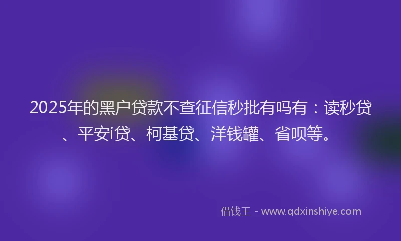 2025年的黑户贷款不查征信秒批有吗有：读秒贷、平安i贷、柯基贷、洋钱罐、省呗等。