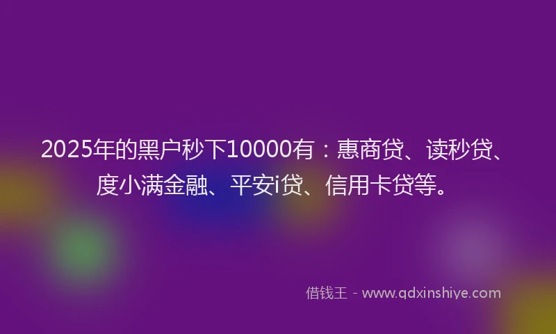 2025年的黑户秒下10000有：惠商贷、读秒贷、度小满金融、平安i贷、信用卡贷等。